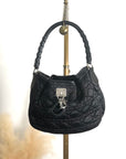 Christian D1OR Cannage Logo Charm Shoulder bag Hobobag Black Vintage j5gaea