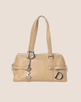 CHRISTIAN D1OR BEIGE LEATHER LOGO SPELL OUT CHARM BOSTON BAG