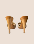CHRISTIAN D1OR BEIGE GLOSSY WOOD PLATFORM HEELS