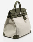 HMS Vert Veronese/Beige Canvas and Leather Palladium Finish HAC Birkin 40 Bag