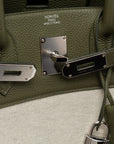 HMS Vert Veronese/Beige Canvas and Leather Palladium Finish HAC Birkin 40 Bag