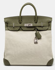 HMS Vert Veronese/Beige Canvas and Leather Palladium Finish HAC Birkin 40 Bag