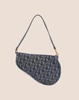 CHRISTIAN D1OR BLUE OBLIQUE CANVAS SADDLE BAG