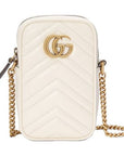(WMNS) GCCI GG Marmont Gold Logo Leather Chain Shoulder Messenger Bag Mini White Classic 598597-DTDCT-9022
