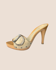 CHRISTIAN D1OR BEIGE GLOSSY WOOD PLATFORM HEELS