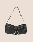 CHRISTIAN D1OR BLACK LEATHER D RING SHOULDER BAG