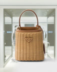 Mini wicker and leather PRD Panier bag