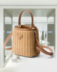 Mini wicker and leather PRD Panier bag