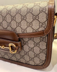GCCI Horsebit Beige/Brown Canvas Shoulder Bag