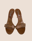CHRISTIAN D1OR BROWN LEATHER CROSS STITCH LOGO SLIDE SANDALS