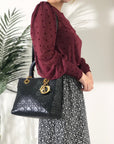 Christian D1OR Cannage LadyD1OR Leather Two-way Handbag Shoulder bag Black Vintage khzzs3