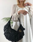 Christian D1OR Logo Charm Cut Out Leather Handbag Shoulder bag Black Vintage 54pzak