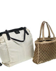 BURBERRY GCCI GG Canvas Tote Bag Nylon 2Set Beige White Auth yk13418