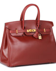 HMS Rouge Vif Box Calf Leather Vintage Birkin 35cm Retourne Tote