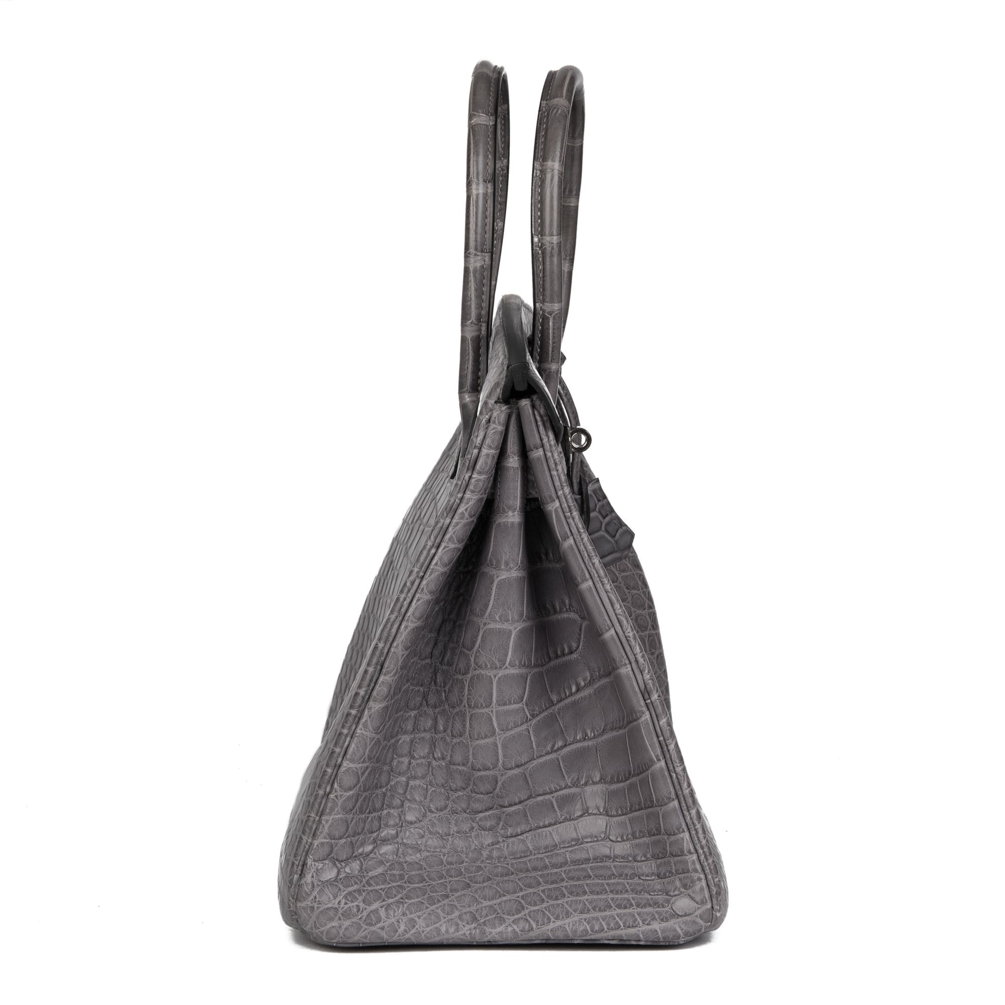 HMS Gris Paris Matte Alligator Leather Birkin 35cm Retourne Tote