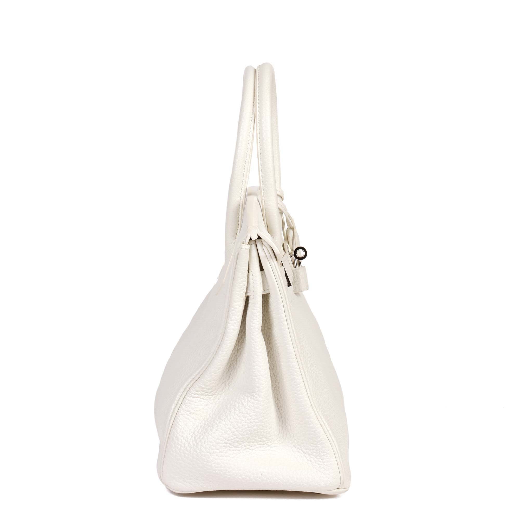 HMS White Clemence Leather Birkin 30cm Retourne Tote