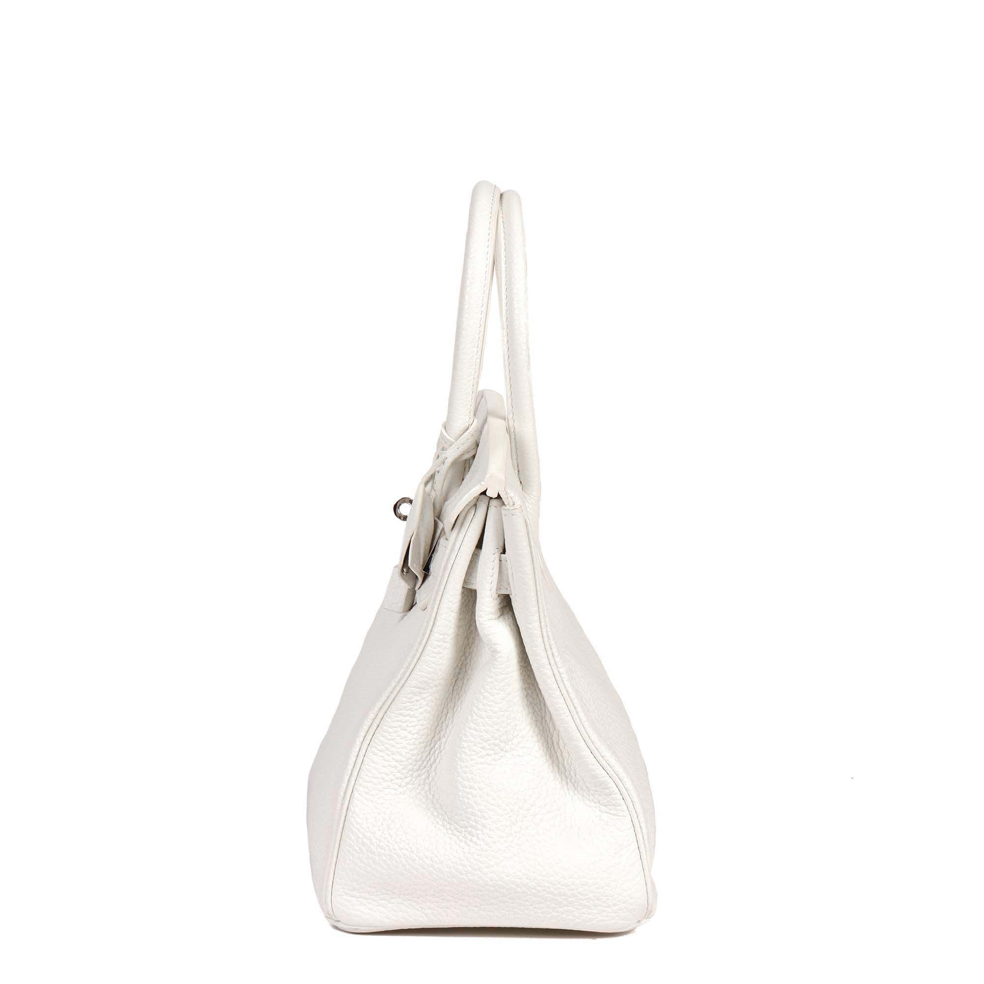 HMS White Clemence Leather Birkin 30cm Retourne Tote