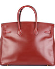 HMS Rouge Vif Box Calf Leather Vintage Birkin 35cm Retourne Tote