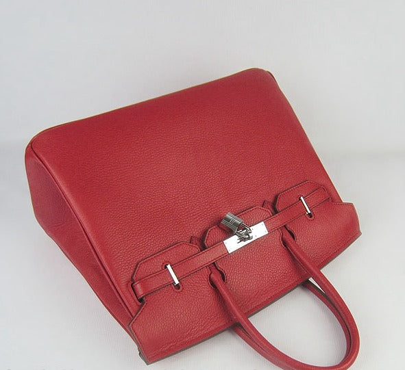 HMS Birkin 35cm Togo Leather Handbags Red Silver
