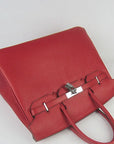 HMS Birkin 35cm Togo Leather Handbags Red Silver