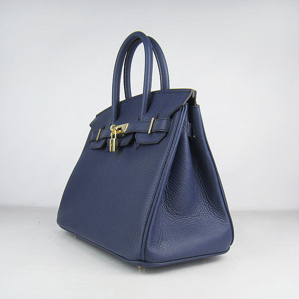 HMS Birkin 30cm Togo Leather Handbags Dark Blue Golden