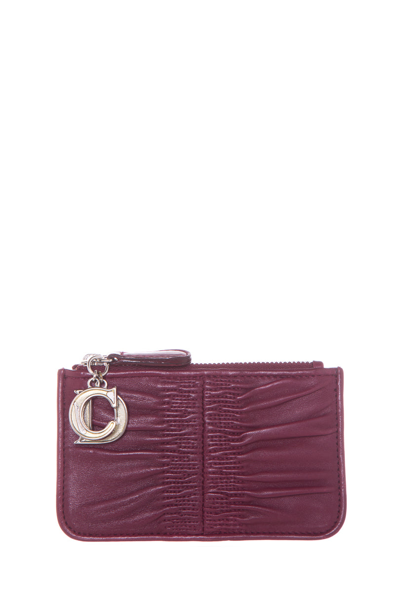Christian D1OR Burgundy Charm Key Chain Wallet
