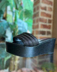 PRD Black Leather and Canvas Sandals Wedges SZ37(7US)