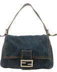 FNDI Denim Leather Mamma Baguette Shoulder Bag Blue