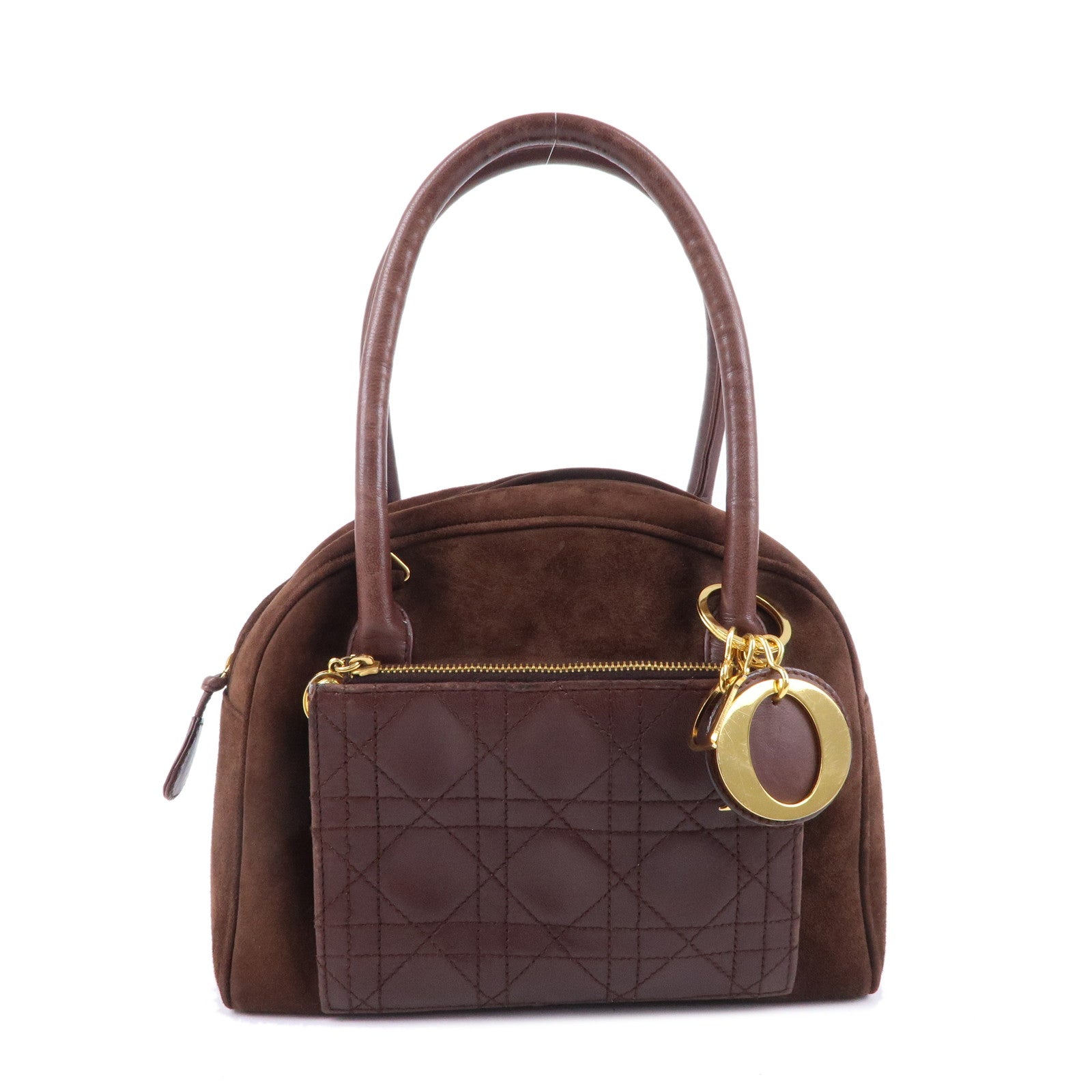 Christian D1OR Cannage Suede Leather Hand Bag Brown