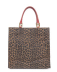 FNDI Canvas Leather Leopard Tote Bag Hand Bag Brown Red