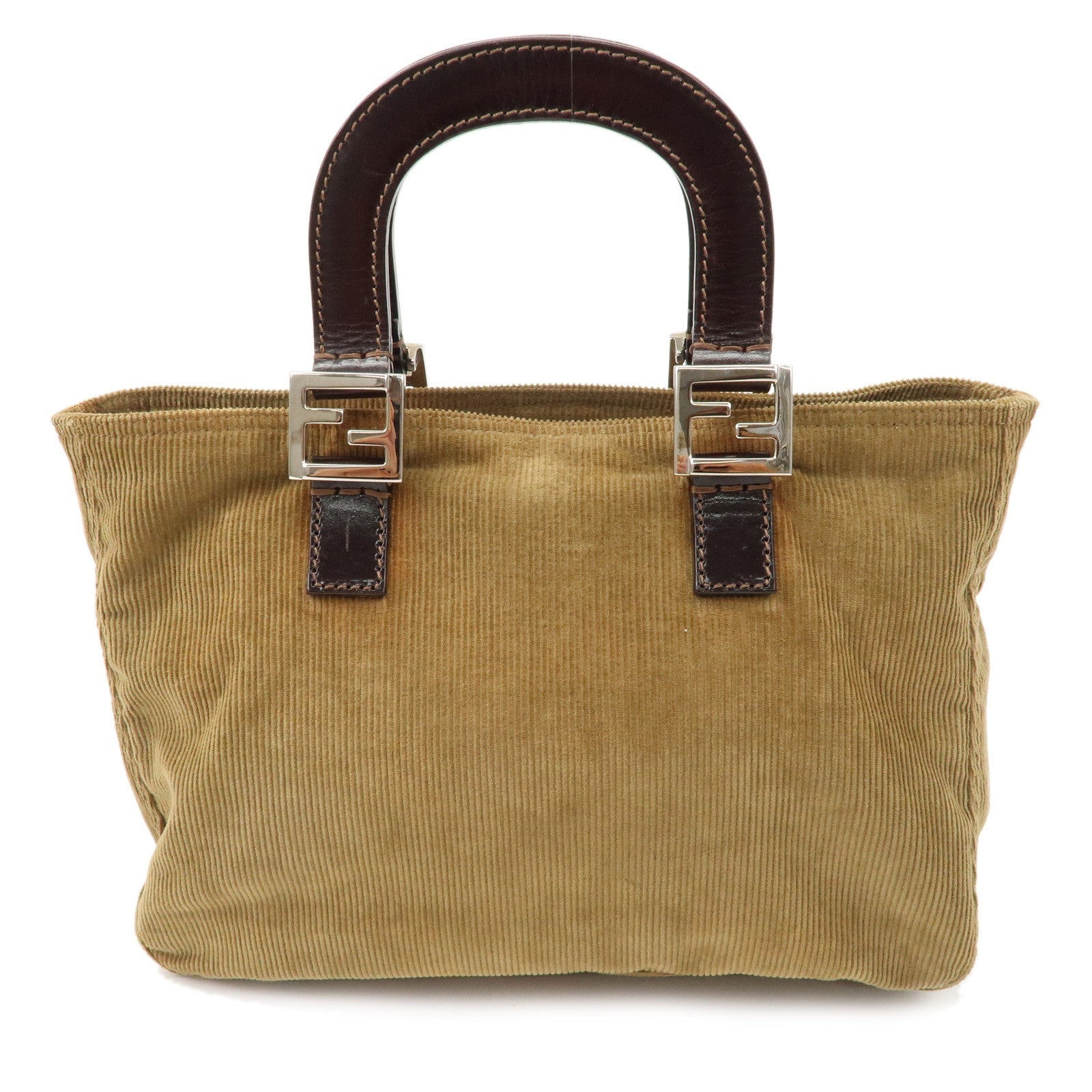 FNDI Corduroy Leather Hand Bag Tote Bag Brown 26693