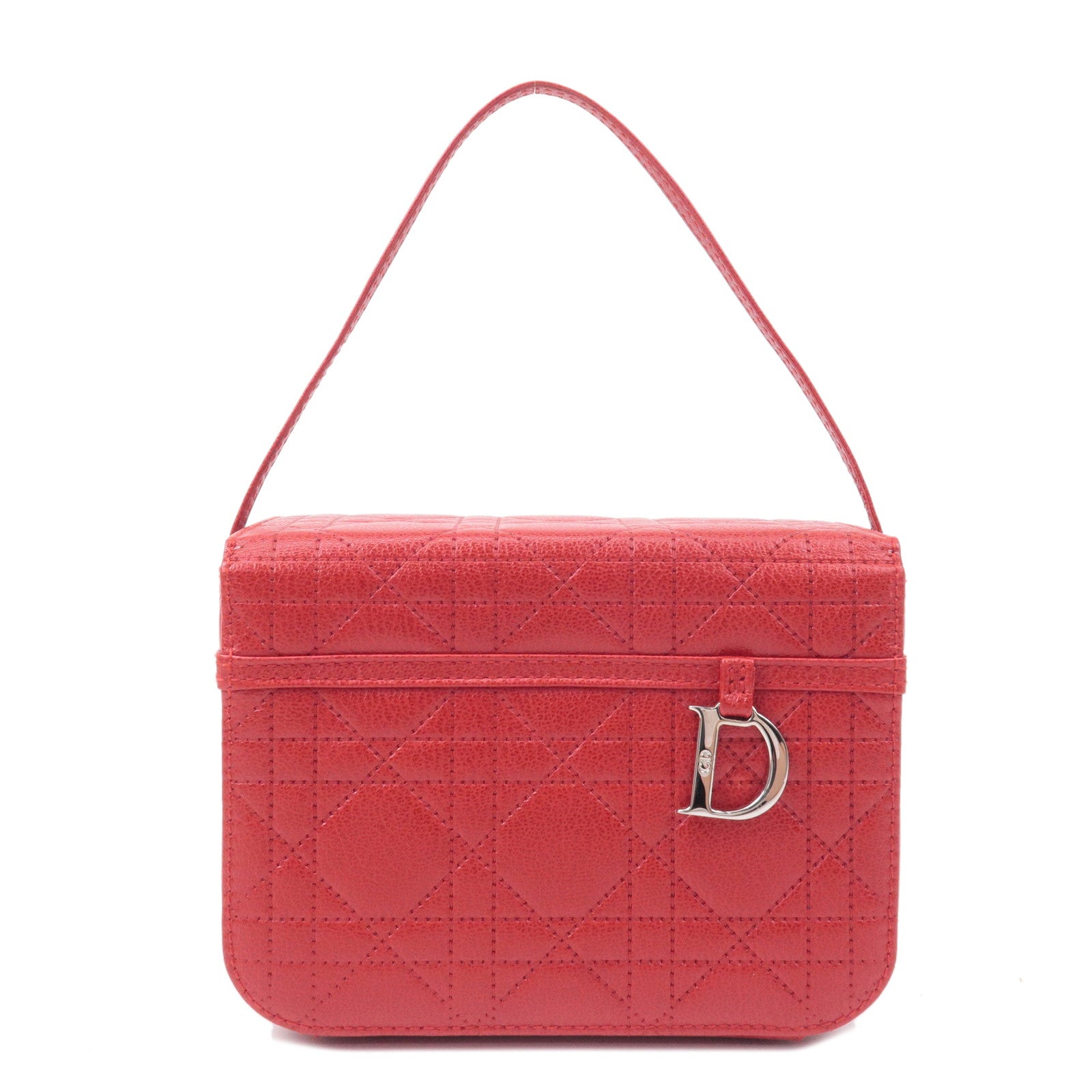 Christian D1OR Cannage Leather Vanity Bag Hand Bag Red
