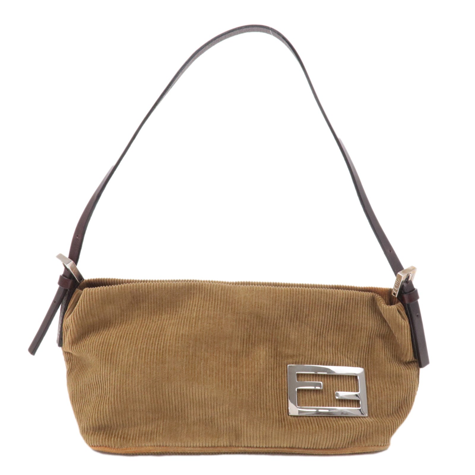 FNDI Corduroy Leather Shoulder Bag Hand Bag Brown 26636