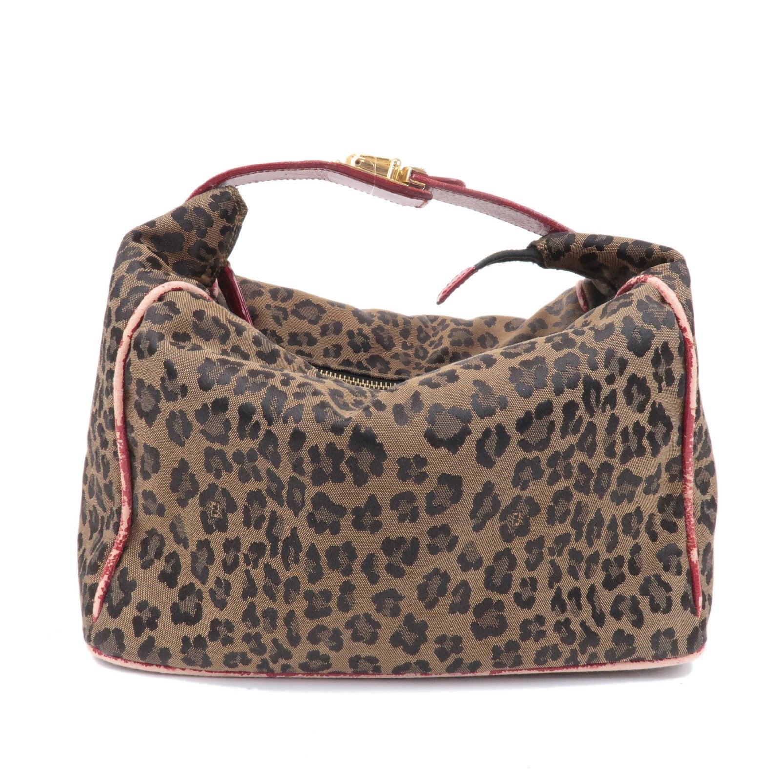 FNDI Canvas Leather Leopard Vanity Bag Brown Red 26348