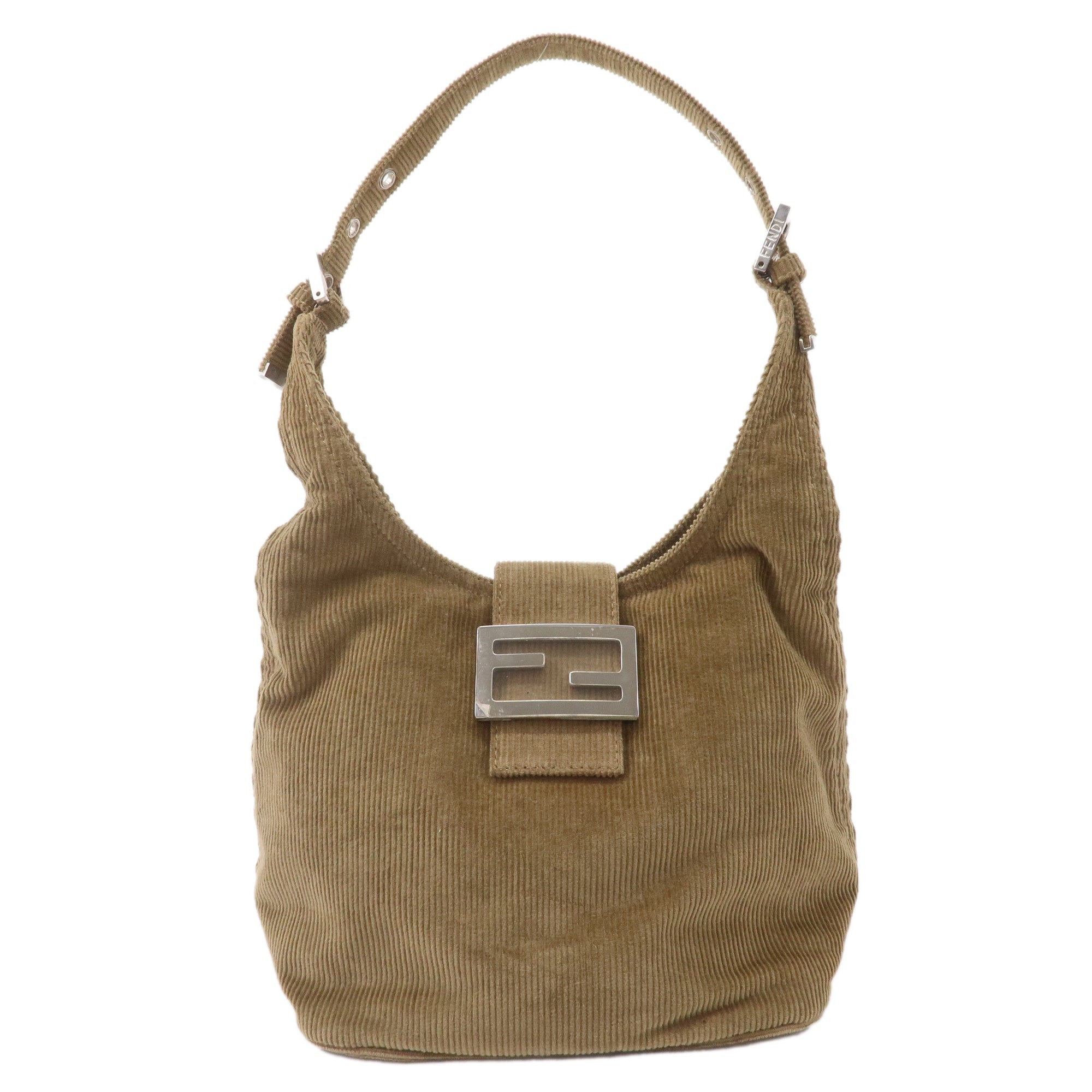 FNDI Corduroy Shoulder Bag Hand Bag Khaki Brown