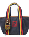 FNDI Denim Leather Hand bag Multi Color Navy 7VA165