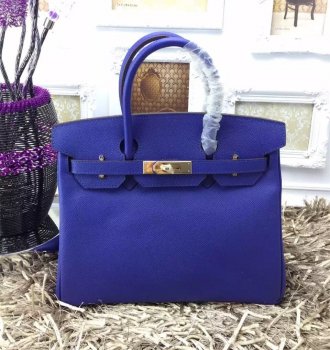 HMS Birkin 35cm Epsom Leather Handbags Electric Blue Gold