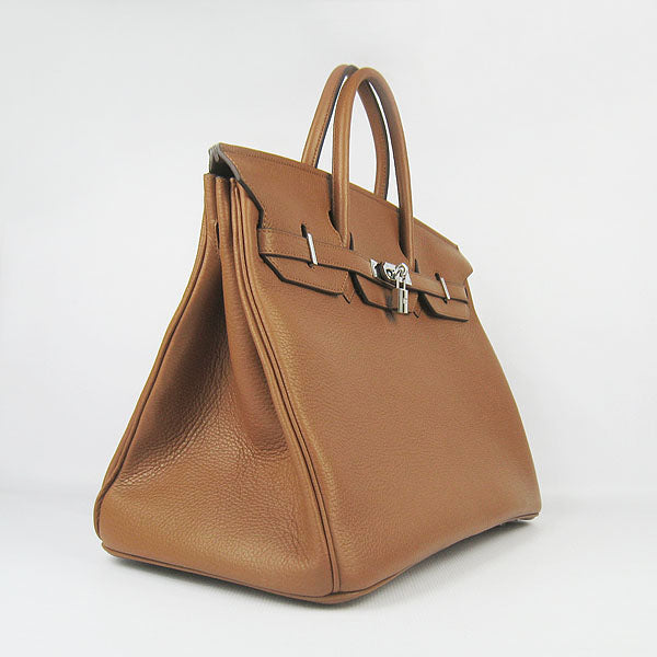 HMS Birkin 35cm Togo Leather Handbags 6099 Light Coffee Silve
