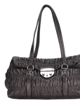 PRD BR3971 PUSHLOCK FLAP BAG METALIC GREY LEATHER SILVER HARDWARE WITH DUST COVER
