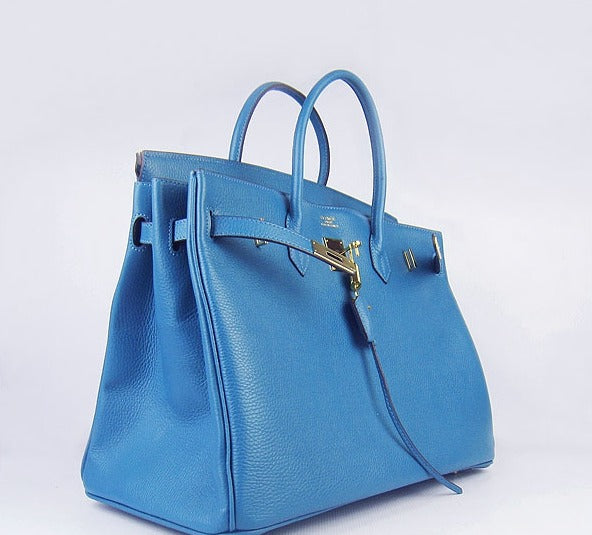 HMS Birkin 35cm Togo Leather Handbags 6099 Blue Golden