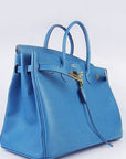 HMS Birkin 35cm Togo Leather Handbags 6099 Blue Golden