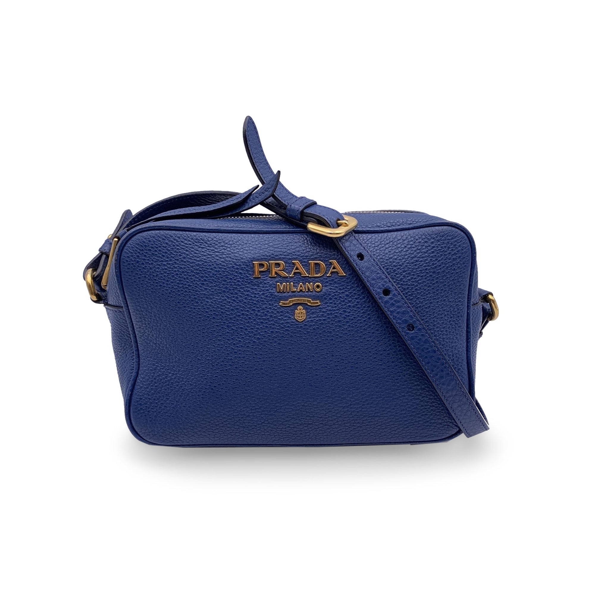 PRD Blue Vitello Phenix Leather Crossbody Messenger Camera Bag