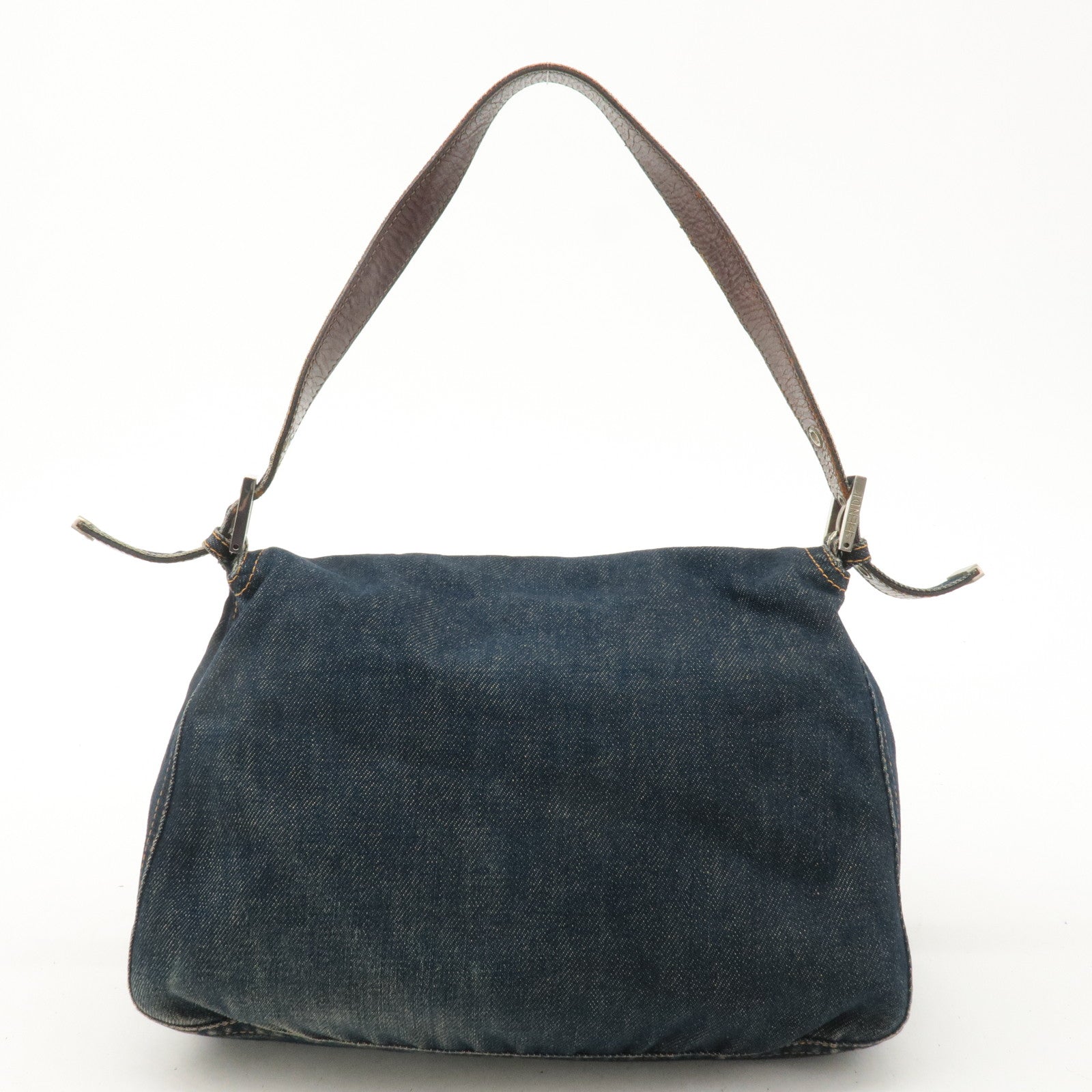 FNDI Denim Leather Mamma Baguette Shoulder Bag Blue