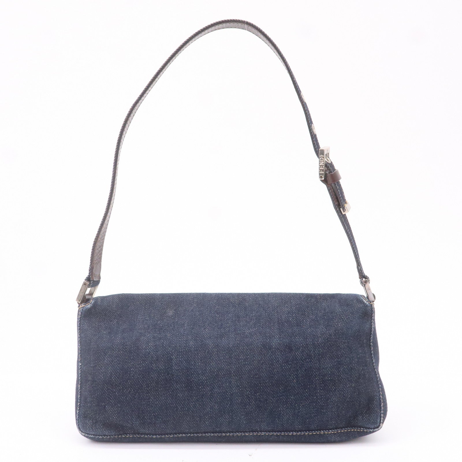 FNDI Denim Leather Shoulder Bag Hand Bag Navy Brown 26640
