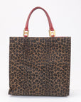 FNDI Canvas Leather Leopard Tote Bag Hand Bag Brown Red