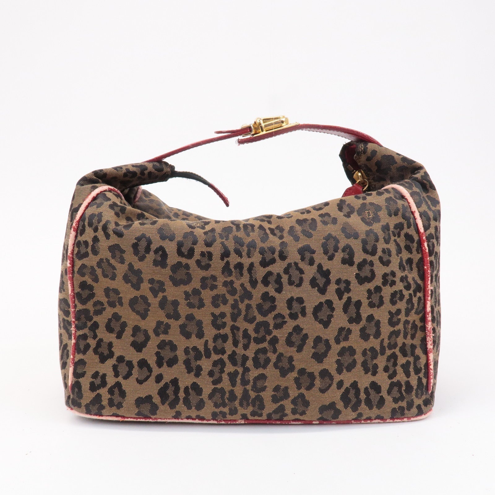 FNDI Canvas Leather Leopard Vanity Bag Brown Red 26348