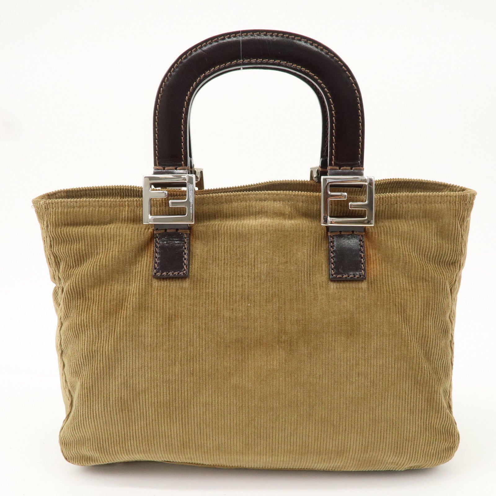 FNDI Corduroy Leather Hand Bag Tote Bag Brown 26693