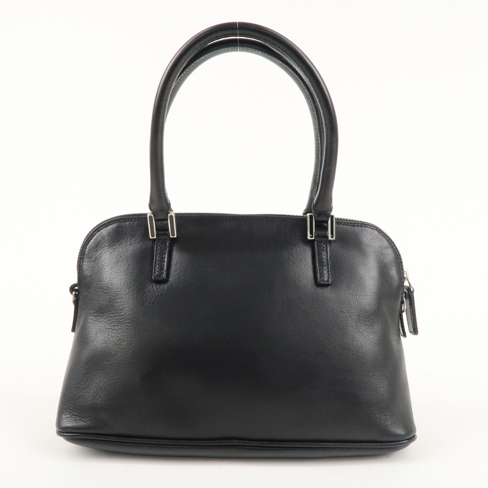 FNDI FF Logo Leather Hand Bag Silver HDW Black 15563