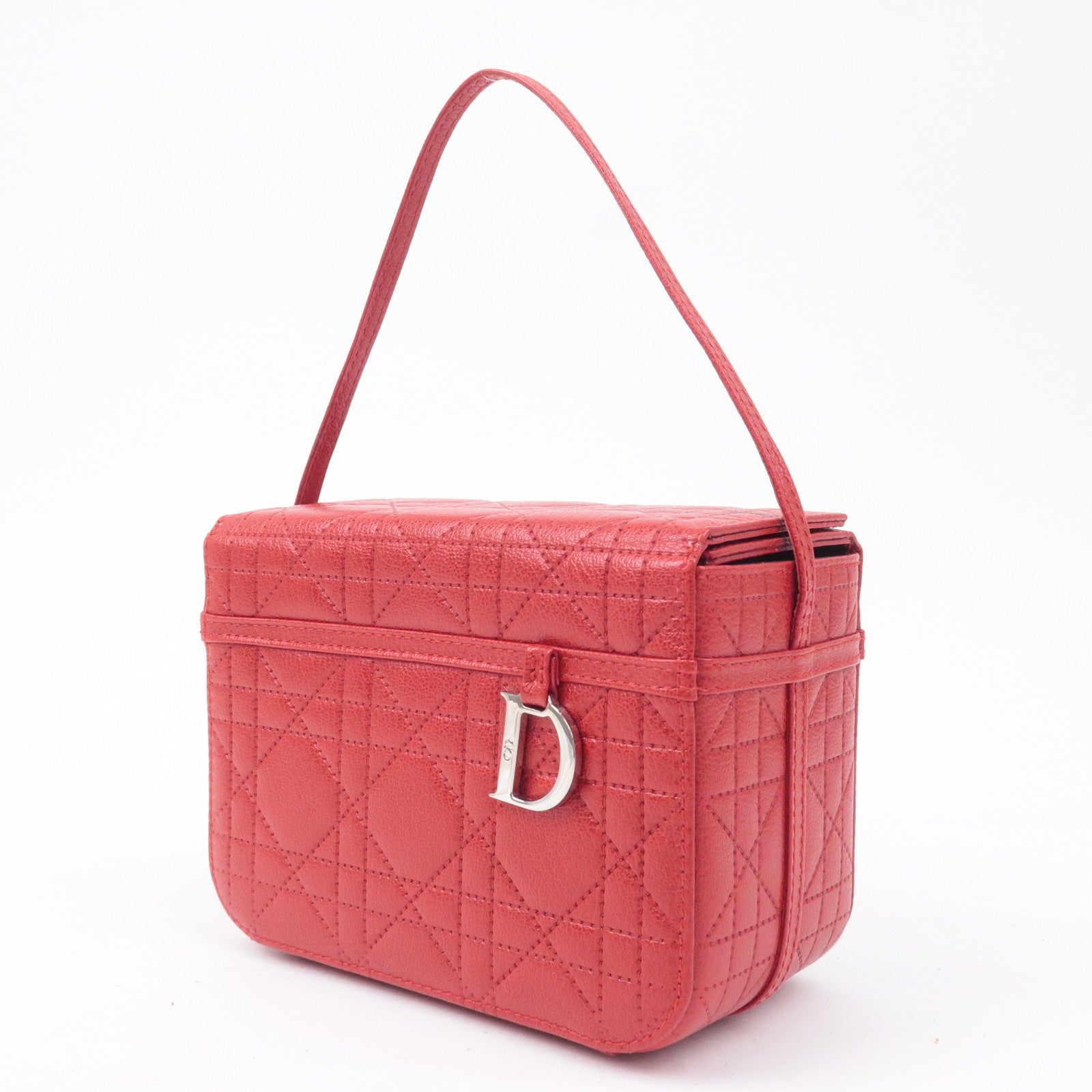 Christian D1OR Cannage Leather Vanity Bag Hand Bag Red