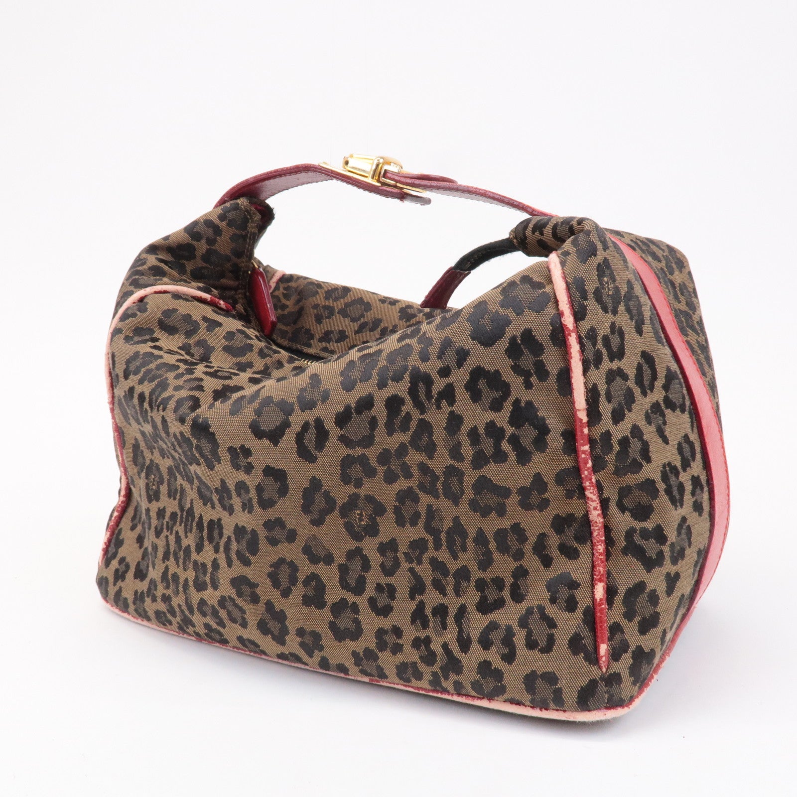 FNDI Canvas Leather Leopard Vanity Bag Brown Red 26348